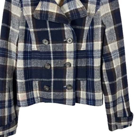 Abercrombie & Fitch Womens Plaid Wool Cropped Peacoat Jacket XS Blue Y2K Preppy - Picture 4 of 13